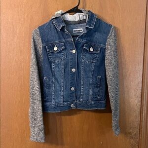Dollhouse Blue Denim crop Jacket with Gray Sleeves